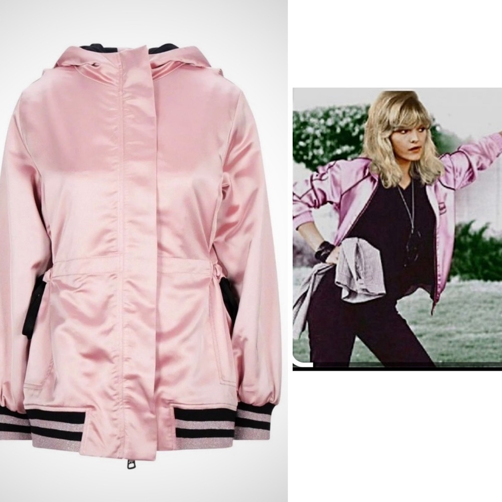 J. Jill Satin Pink Lady Hooded Jacket with striped band size small
